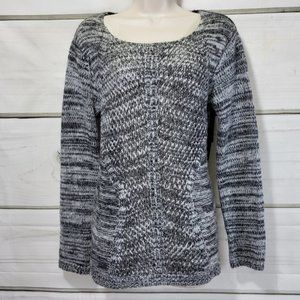 Point Zero Knit Black Sheer Gray White Sweater Womens Medium Top